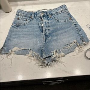 Zara Light Blue Distressed Denim Jean Shorts